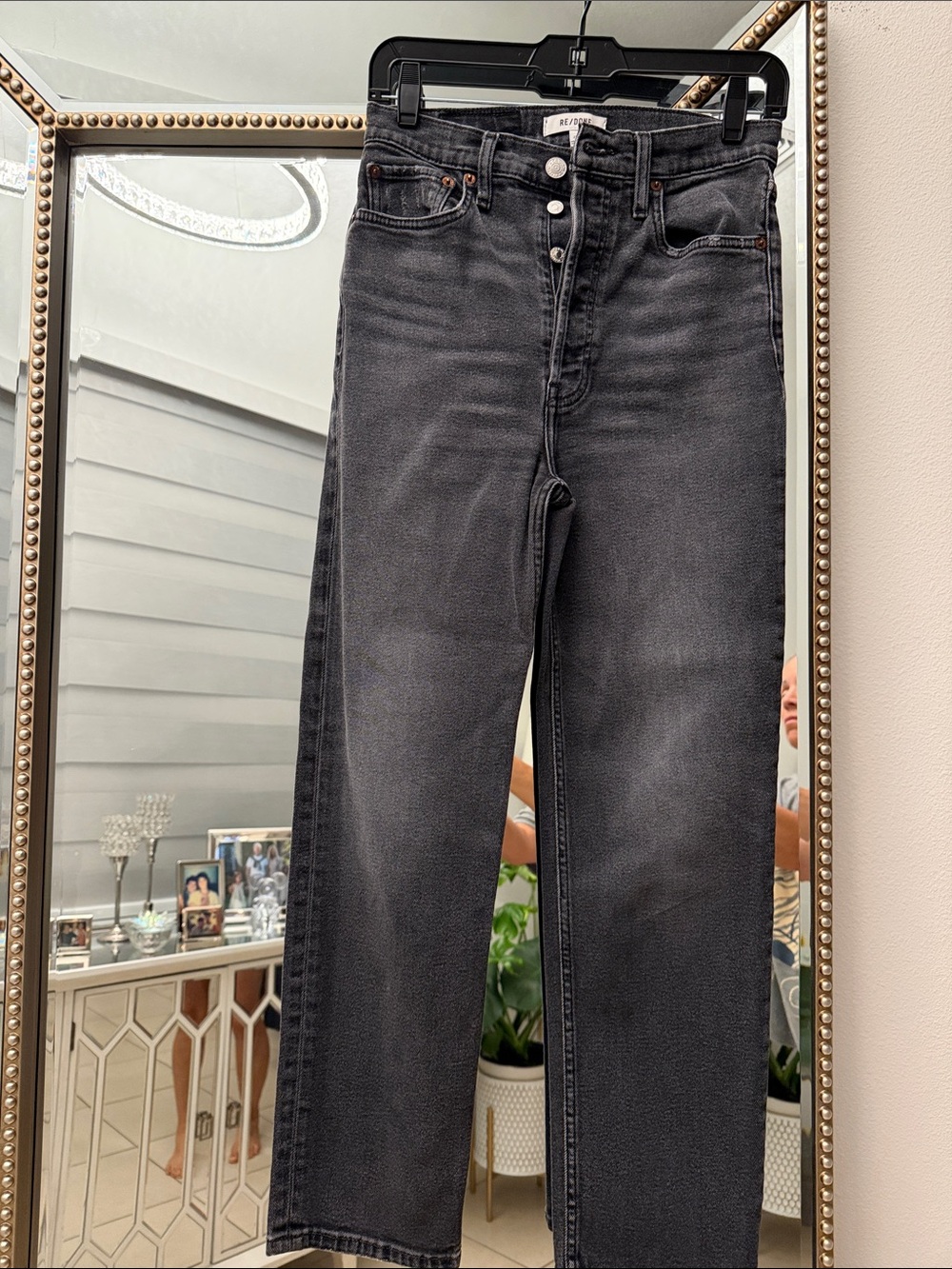 Re/Done Washed Black High-Rise Straight Leg Jeans
